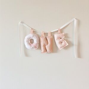 Pink Fabric 'ONE' Banner Handmade